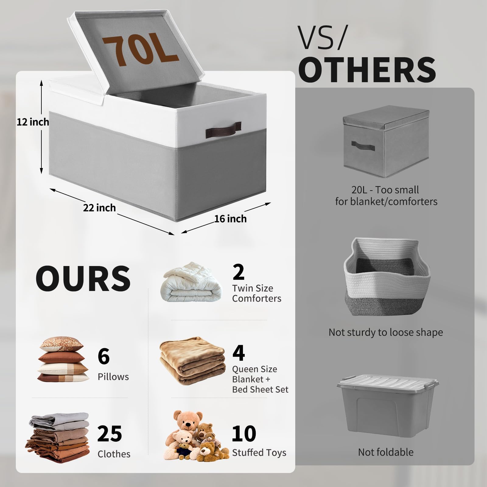 Criusia dustproof collapsible bin with handles keeps clothes organized and accessible.