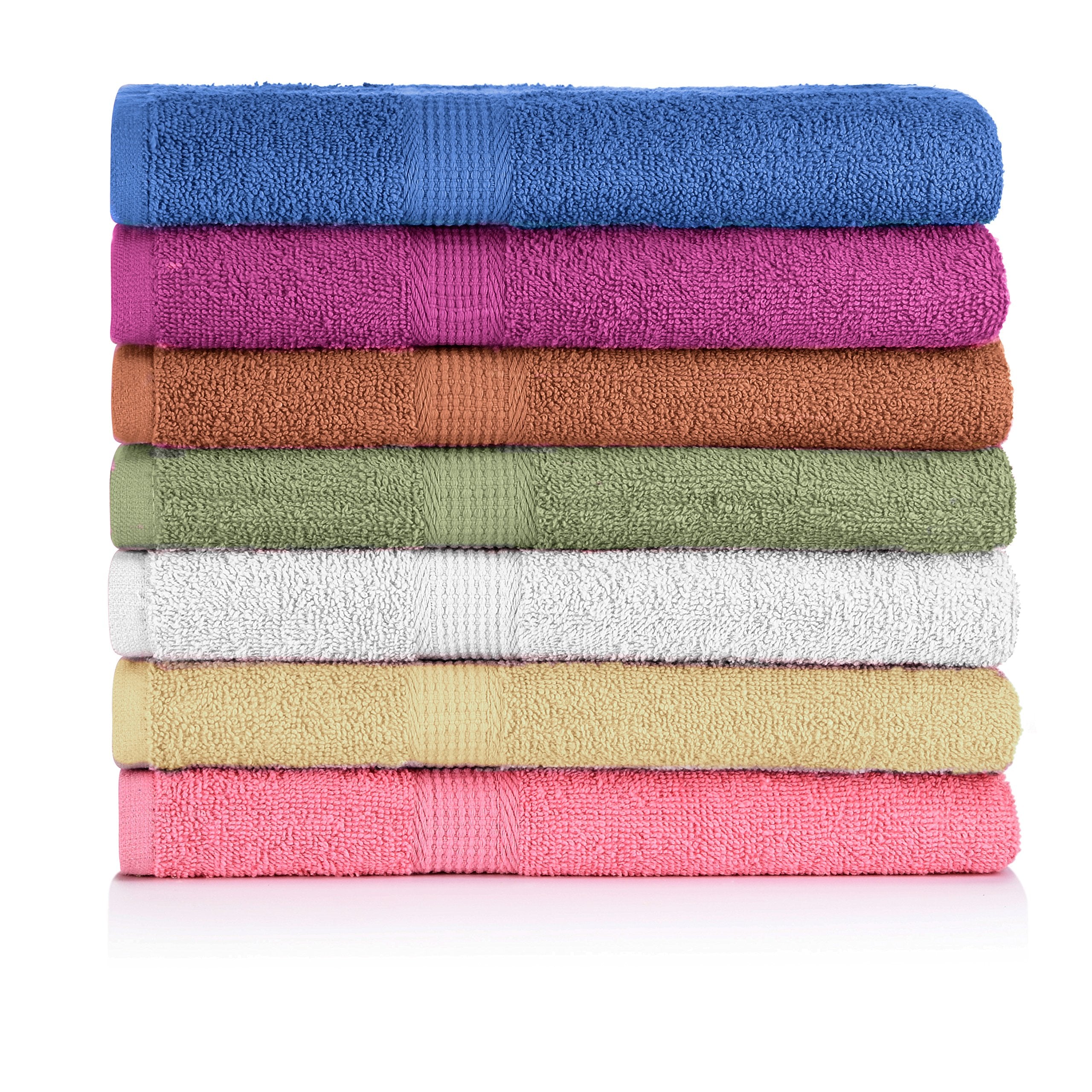 CrystalTowels 7-pack cover display in bathroom showing color variety for styling