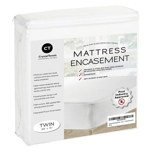 CrystalTowels twin TPU-backed waterproof protector blocks spills for a clean twin mattress.