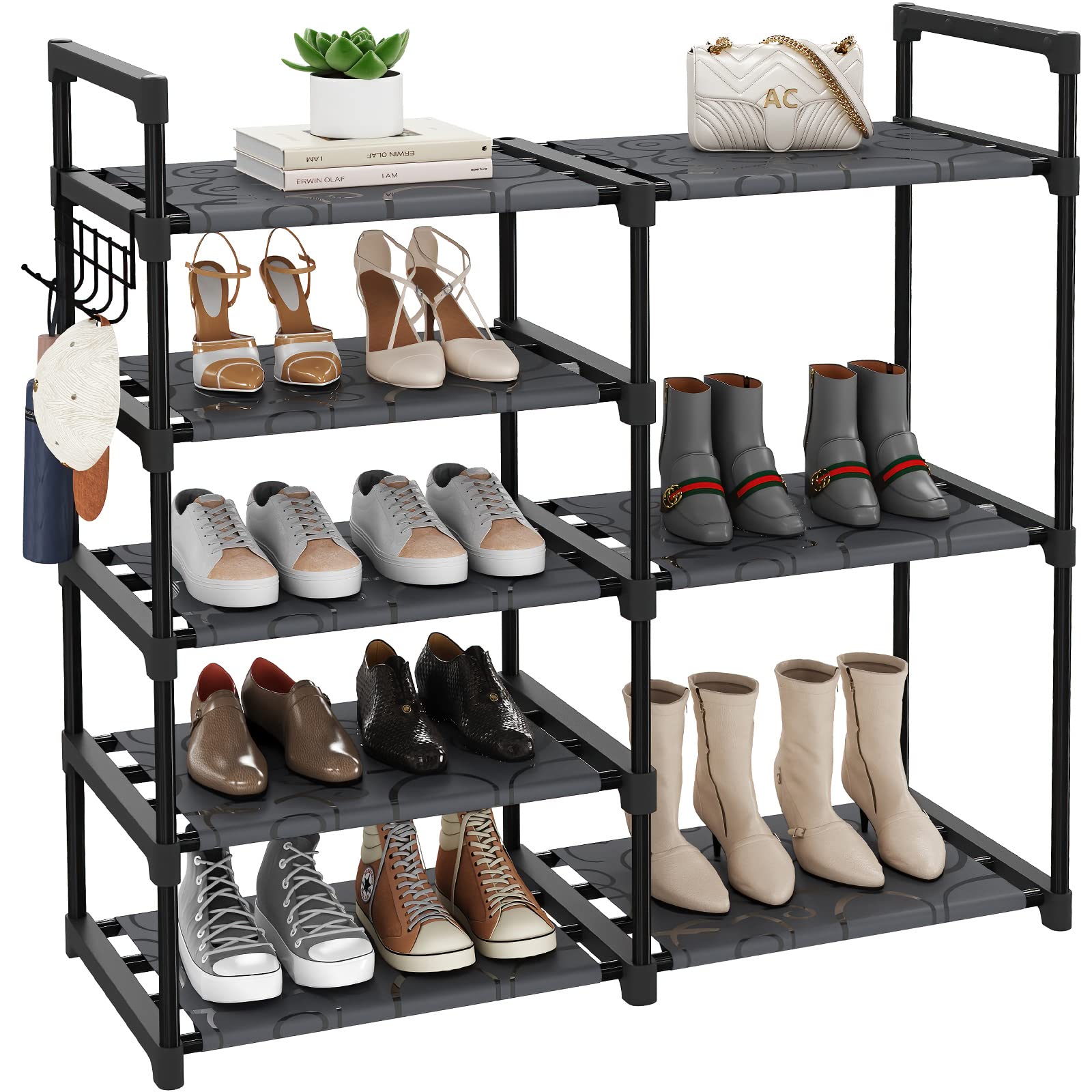 CSXGBAB Black Tubes Closet Shoe Rack front view shows sturdy metal frame for organized entryways