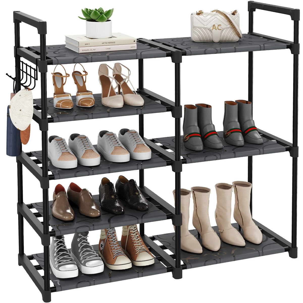 CSXGBAB Black Tubes Closet Shoe Rack front view shows sturdy metal frame for organized entryways