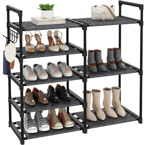 CSXGBAB Black Tubes Closet Shoe Rack front view shows sturdy metal frame for organized entryways