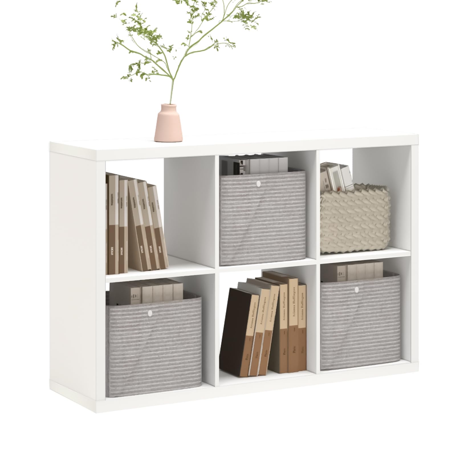 CTESNE 6-cube storage front view highlights sturdy white frame for organized living spaces.