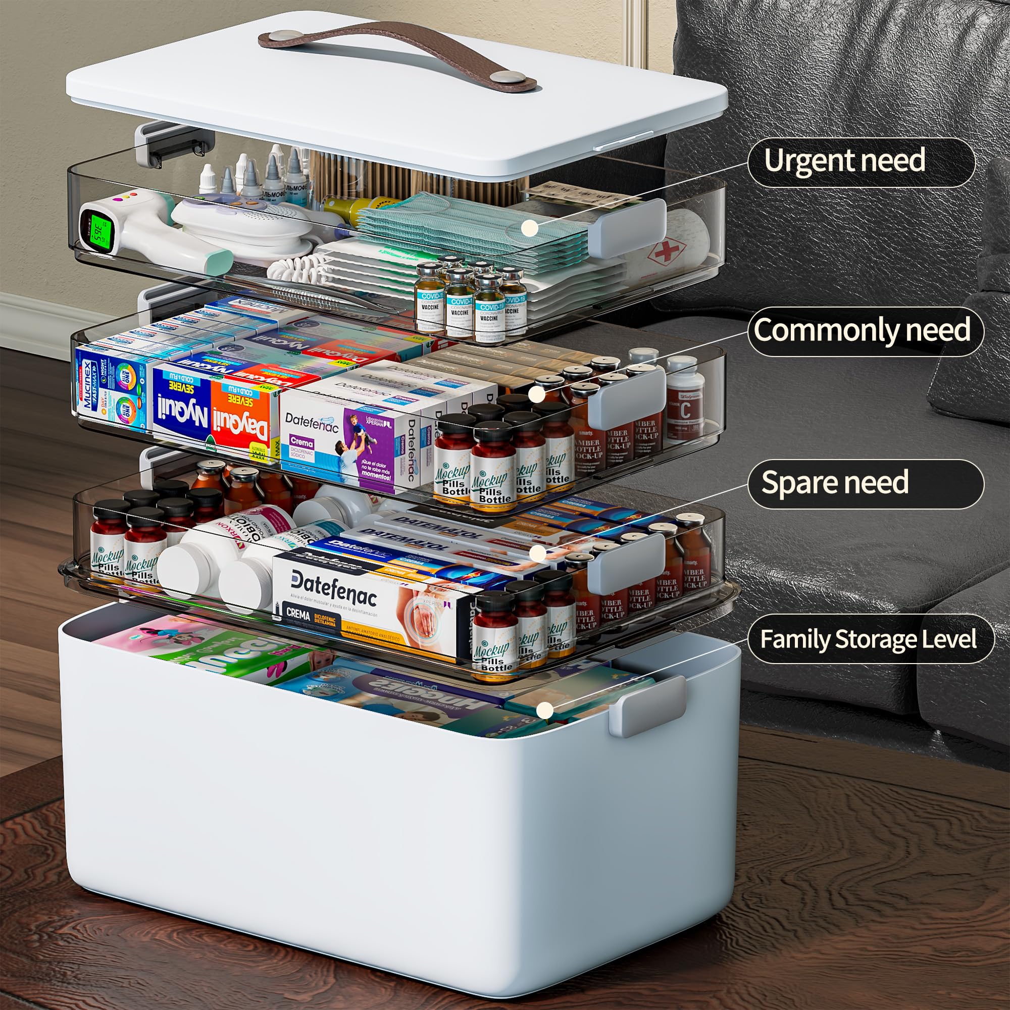 CTIME 4-Tier XL Medicine Organizer features a sturdy buckle to prevent drops.