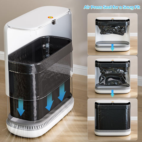 CTIME trash can shows odor lock seal for freshness in small spaces.
