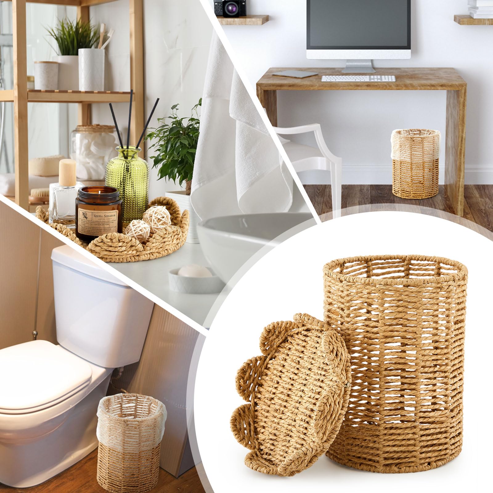 Ctosree wicker bin in a living room setup, complements boho decor.