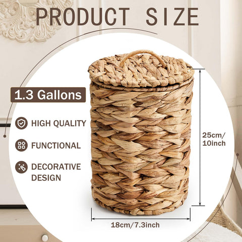 Ctosree braided round wicker trash bin in natural finish for bathrooms.