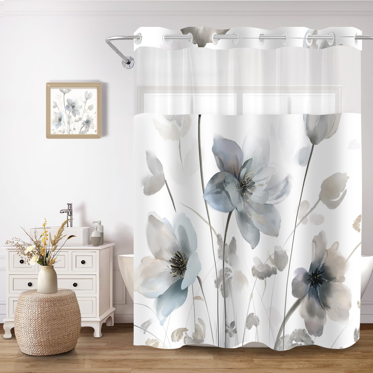 CTOTSYC no-hook shower curtain set on rod for quick setup