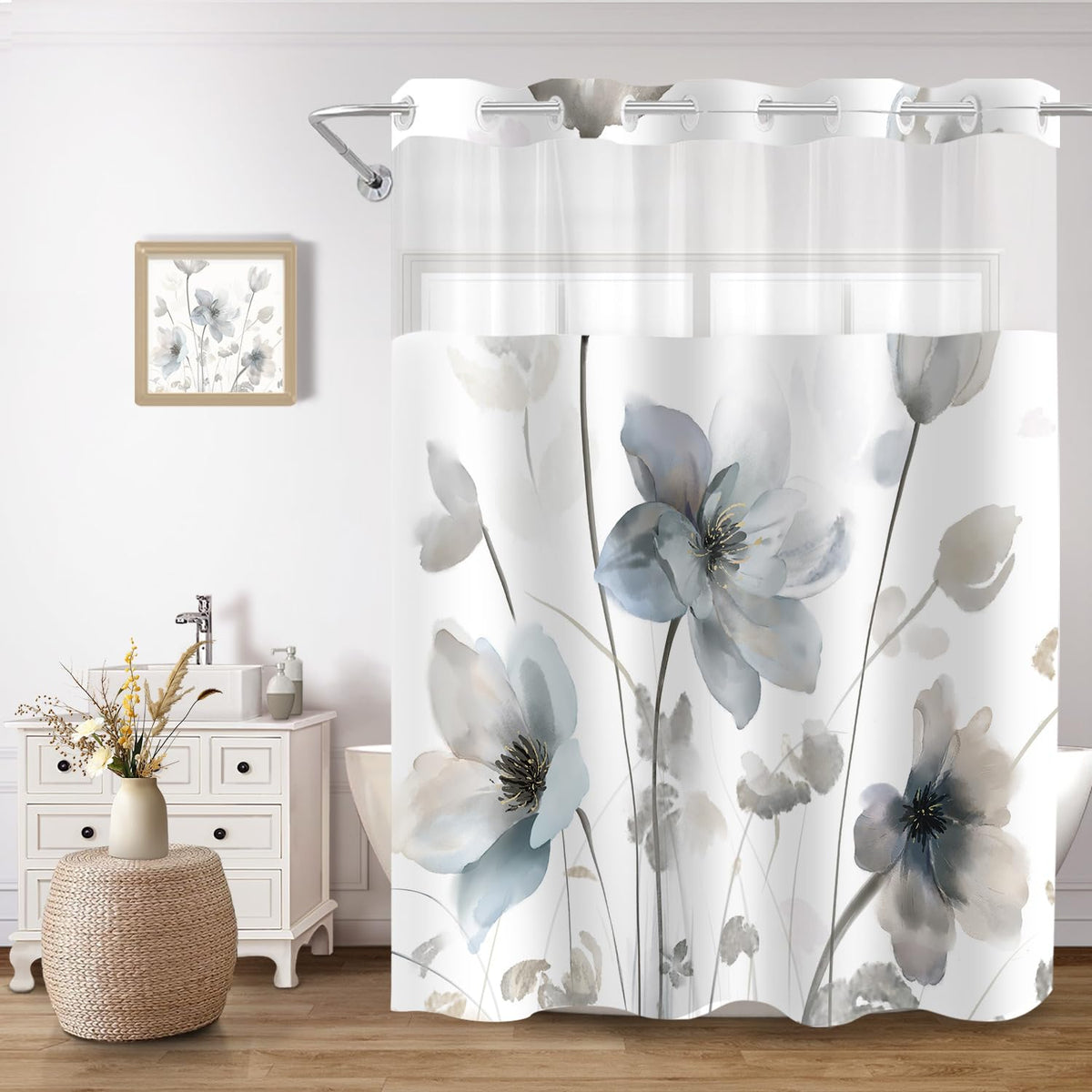 CTOTSYC no-hook shower curtain set on rod for quick setup