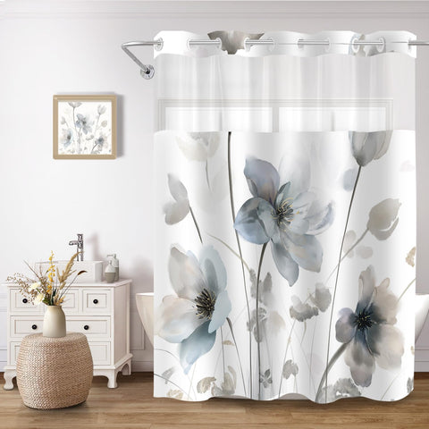 CTOTSYC no-hook shower curtain set on rod for quick setup
