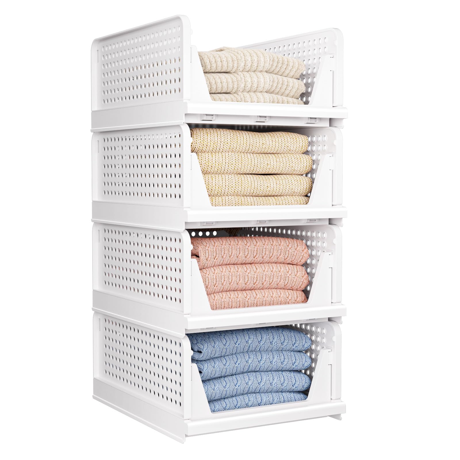 CTSNSLH 4-pack folding closet organizers in white for easy shoe and clothing storage.