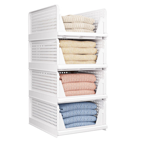 CTSNSLH 4-pack folding closet organizers in white for easy shoe and clothing storage.