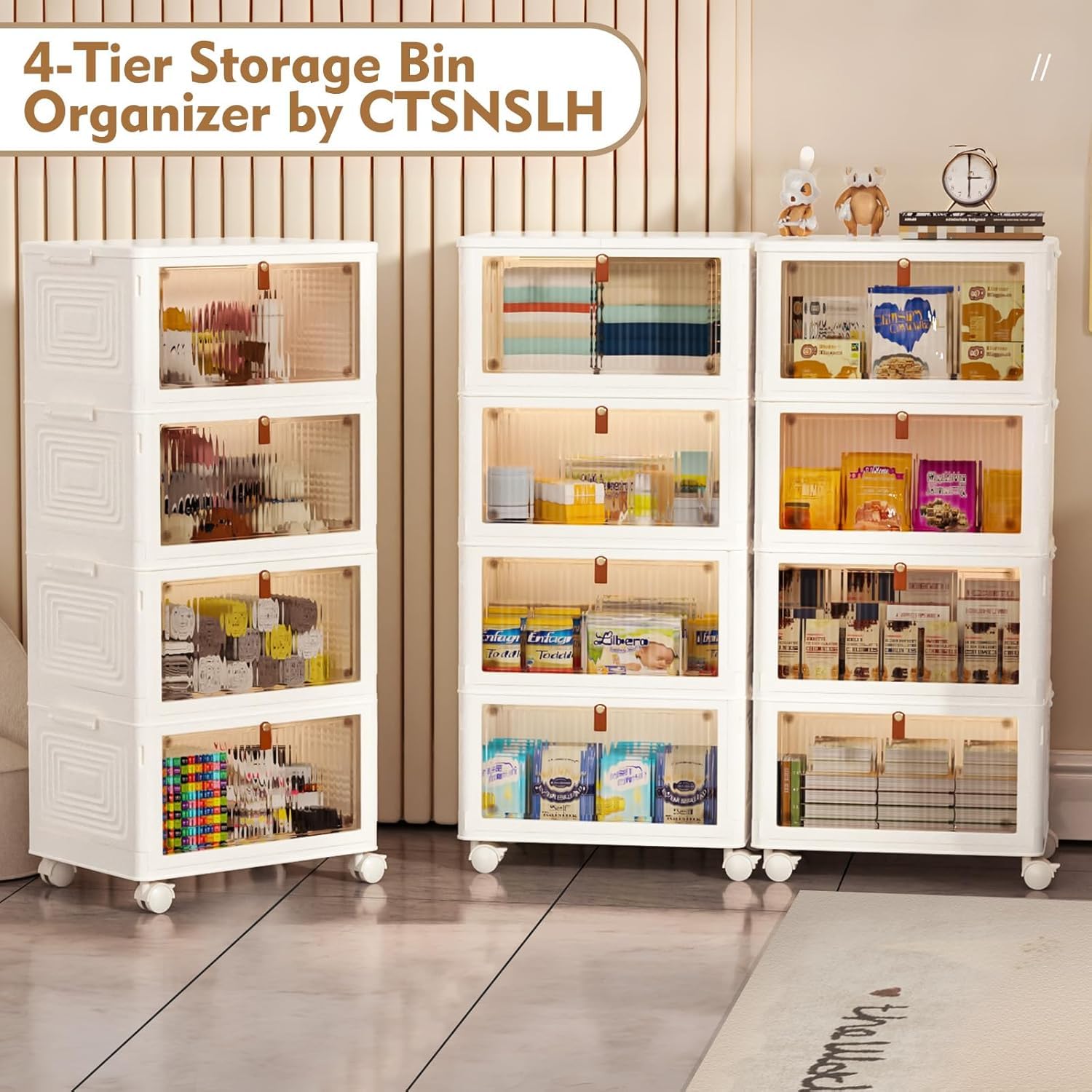 CTSNSLH dorm room setup shows multi-bin storage for study space.