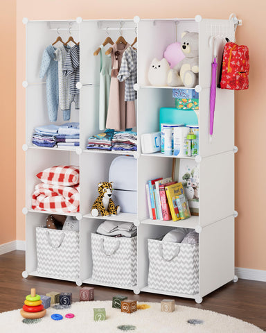 CUBEDIY durable polymer baby closet shelves provide sturdy storage for growing wardrobes.