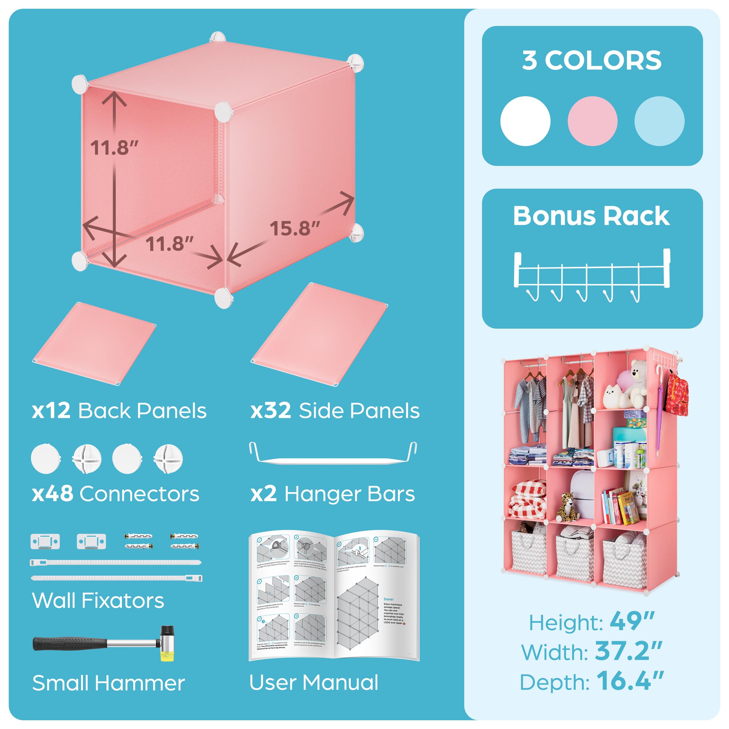 CUBEDIY waterproof closet surface easy to wipe clean in nursery
