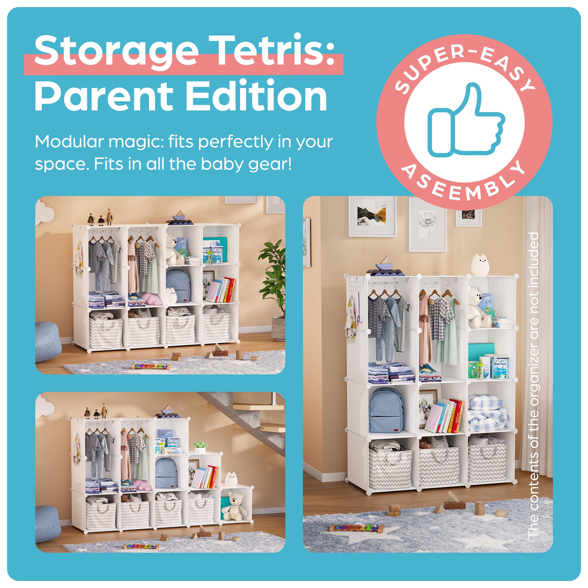 CUBEDIY waterproof, easy-clean storage keeps nursery items tidy.
