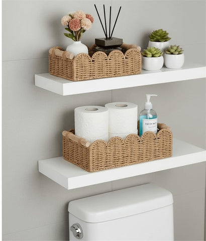 CubesLand medium scalloped decor basket adds stylish storage on shelves