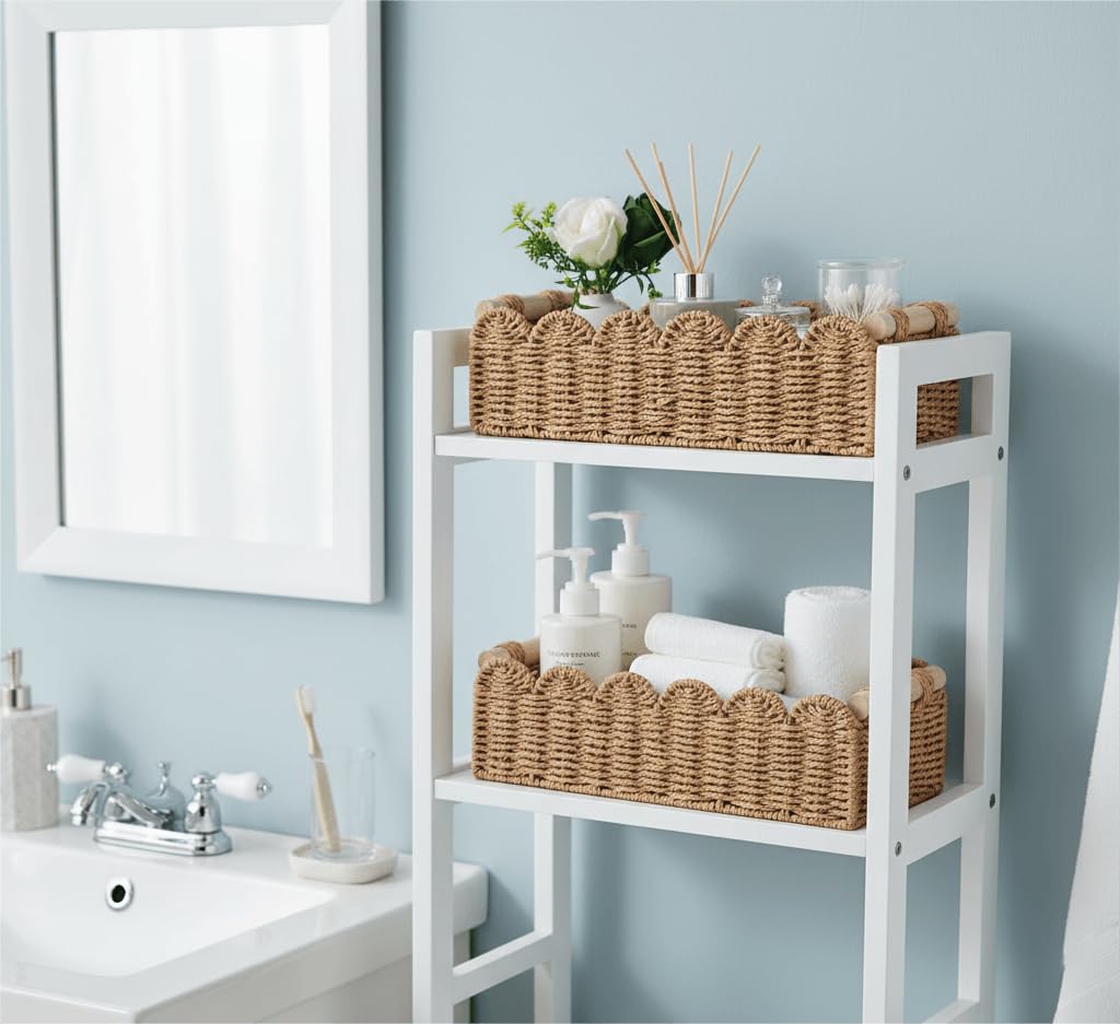 CubesLand 2-pack paper rope baskets with wooden handles for easy transport