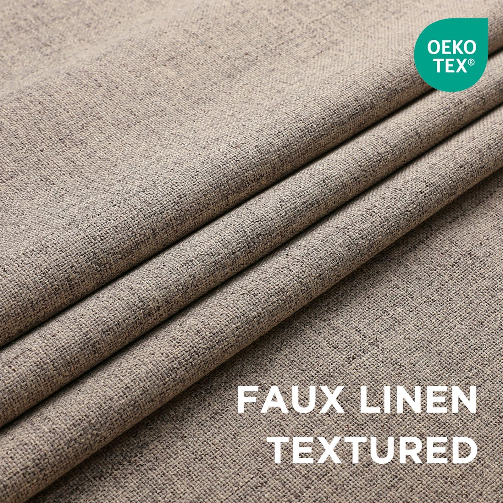 CUCRAF faux linen texture curtain with grey backing blocks light and UV.