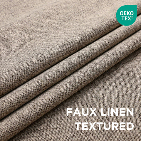 CUCRAF faux linen texture curtain with grey backing blocks light and UV.