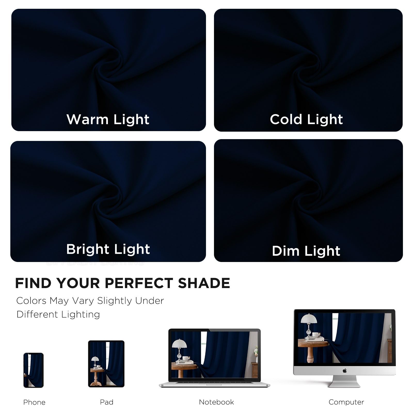 CUCRAF navy blue curtains when closed block light and enhance privacy.