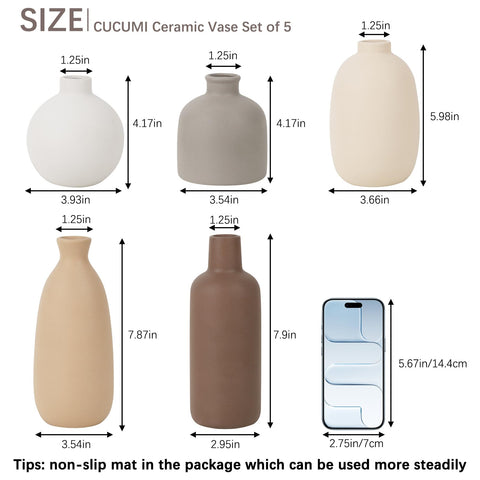 CUCUMI terra cotta vase set 5 with waterproof interior for fresh blooms