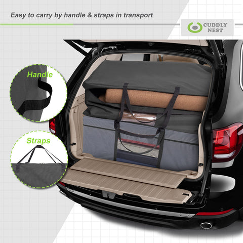 Cuddly Nest dimensions 61L x 18W x 28H fit up to 6-inch mattresses.