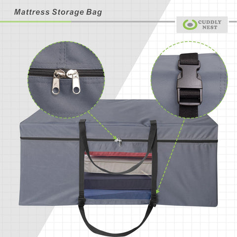 Cuddly Nest heavy-duty material protects mattress during storage and transport