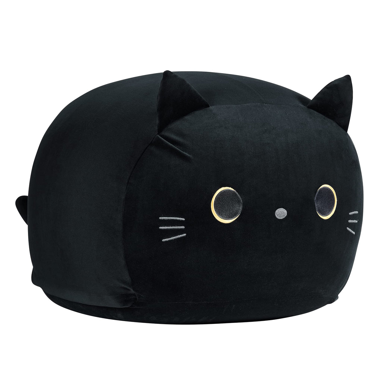 cuBear Black Cat Bean Bag Cover front view, soft plush fabric for kid-friendly seating