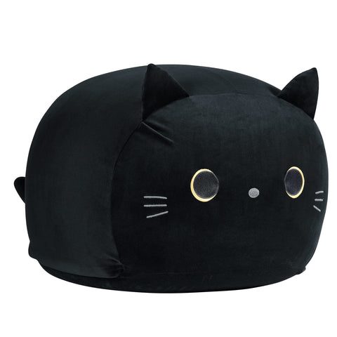 cuBear Black Cat Bean Bag Cover front view, soft plush fabric for kid-friendly seating