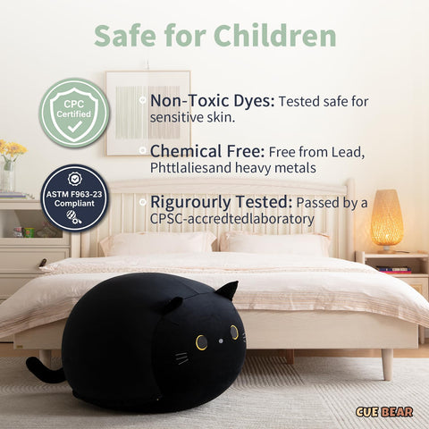 cuBear Black Cat Bean Bag Cover plush fabric close-up, velvety texture for comfort