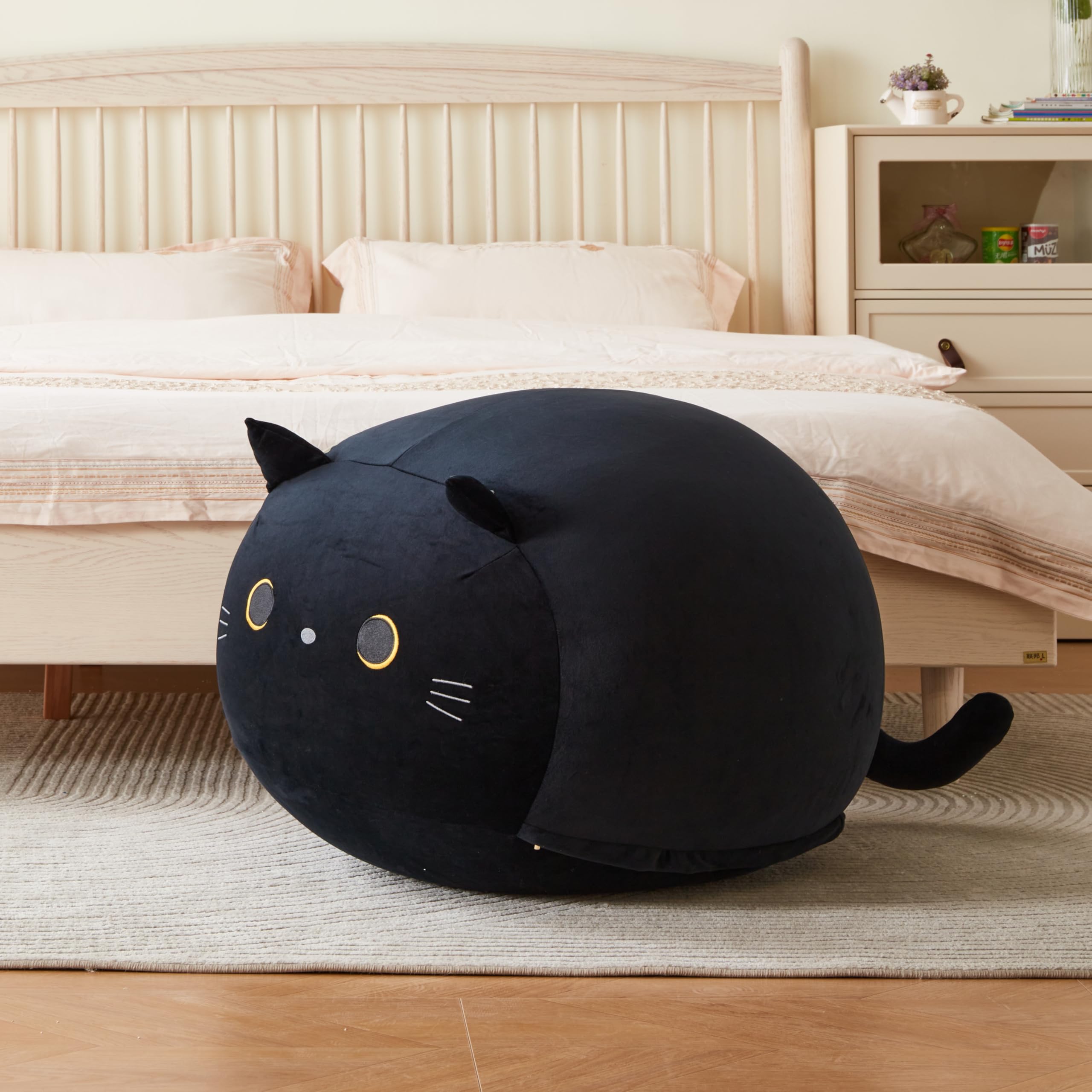 cuBear Black Cat Bean Bag Cover side view, durable material and subtle silhouette
