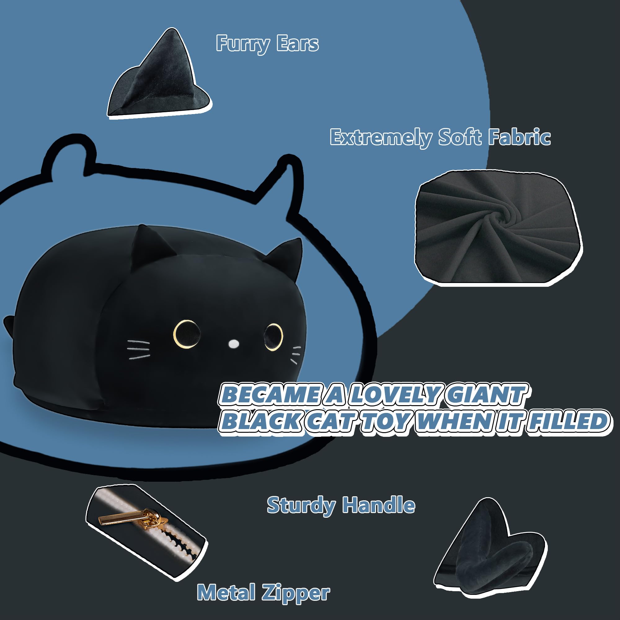 cuBear Black Cat Bean Bag Cover zipper detail, hidden bottom closure for smooth seating