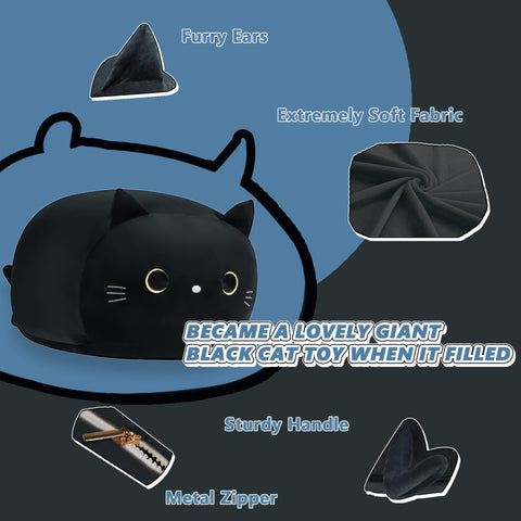 cuBear Black Cat Bean Bag Cover zipper detail, hidden bottom closure for smooth seating