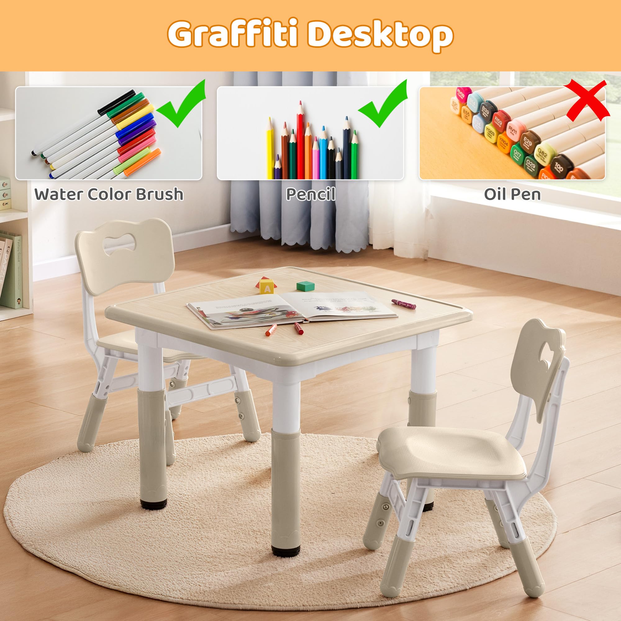 CuFun height-adjustable table adapts as children grow from 18.9" to 23.6".
