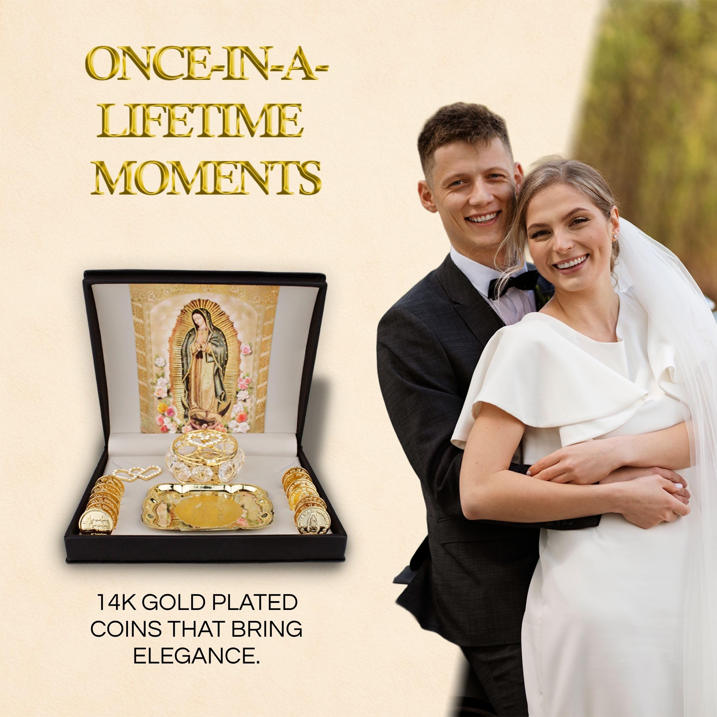 Cuitaxi Virgen de Guadalupe tray with coins for blessing filled ceremonies