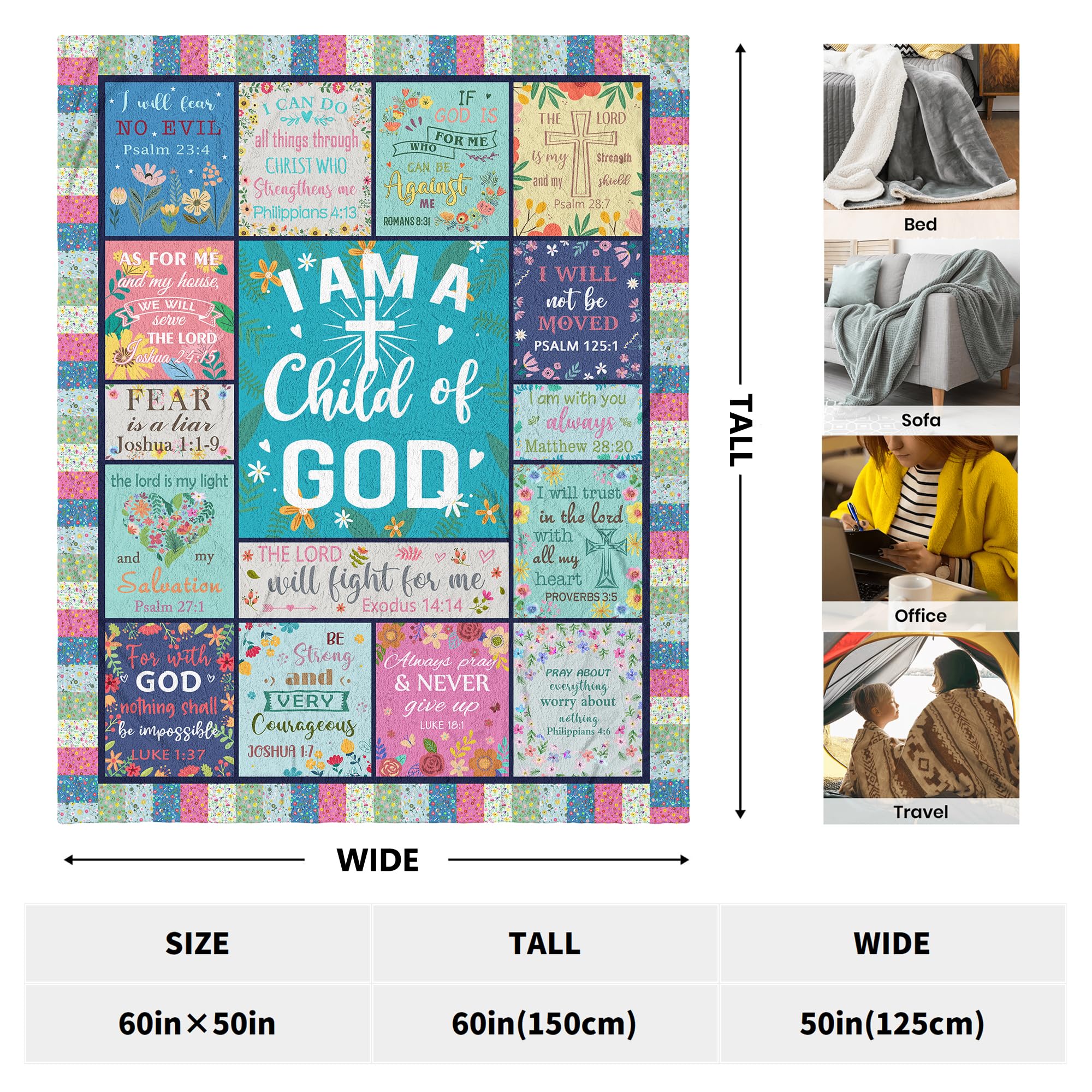 CUJUYO blanket i am a child of God design close-up showcases inspirational motif