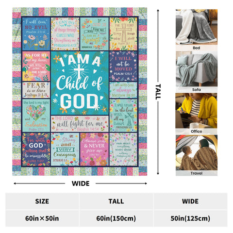 CUJUYO blanket i am a child of God design close-up showcases inspirational motif