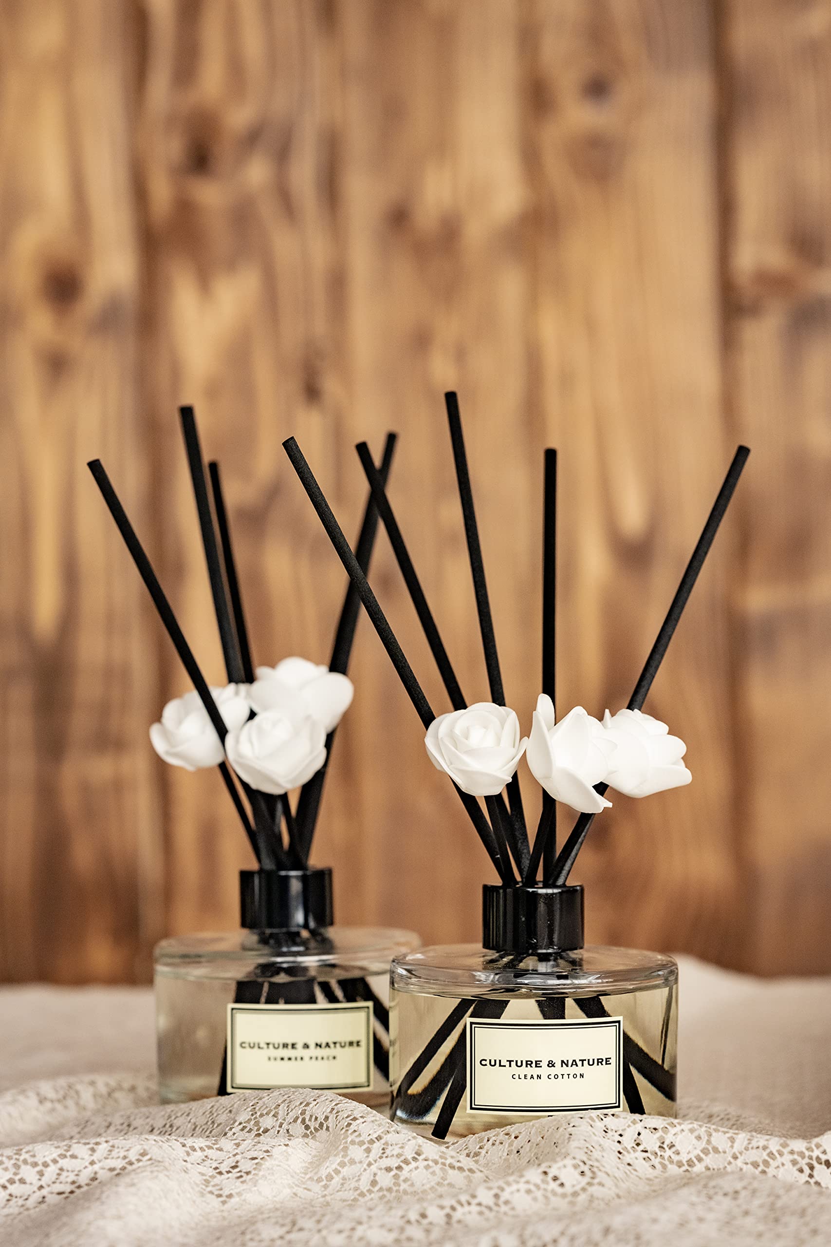 Culture & Nature reed diffuser in a living room setup with ambient scent