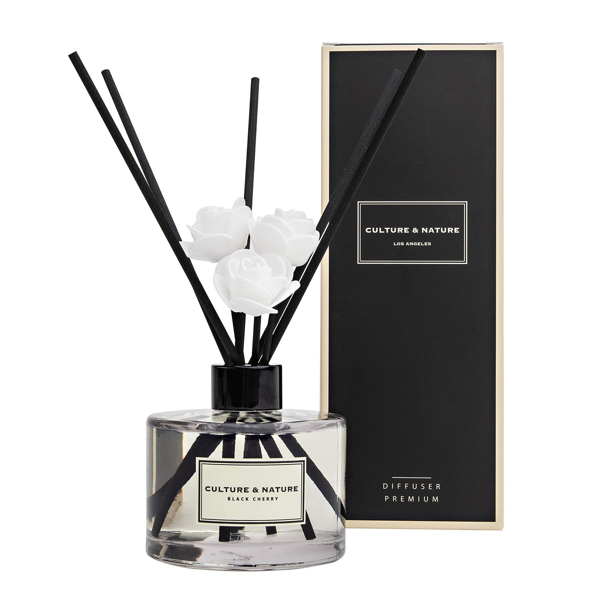 Culture & Nature reed diffuser set bottle with black cherry aroma for a welcoming home