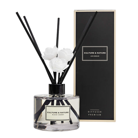 Culture & Nature reed diffuser set bottle with black cherry aroma for a welcoming home