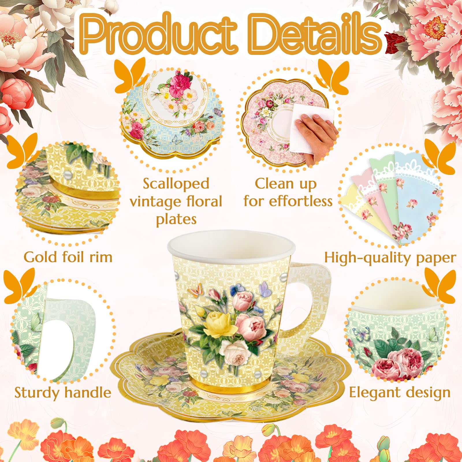 CUPLOOV floral napkins 13in keep hands clean during parties
