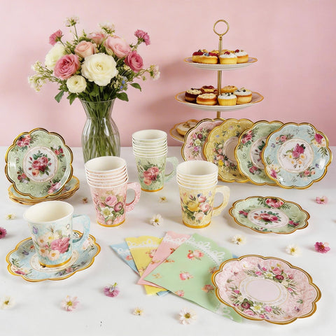 CUPLOOV floral tea cups with handles in blue for kids' parties
