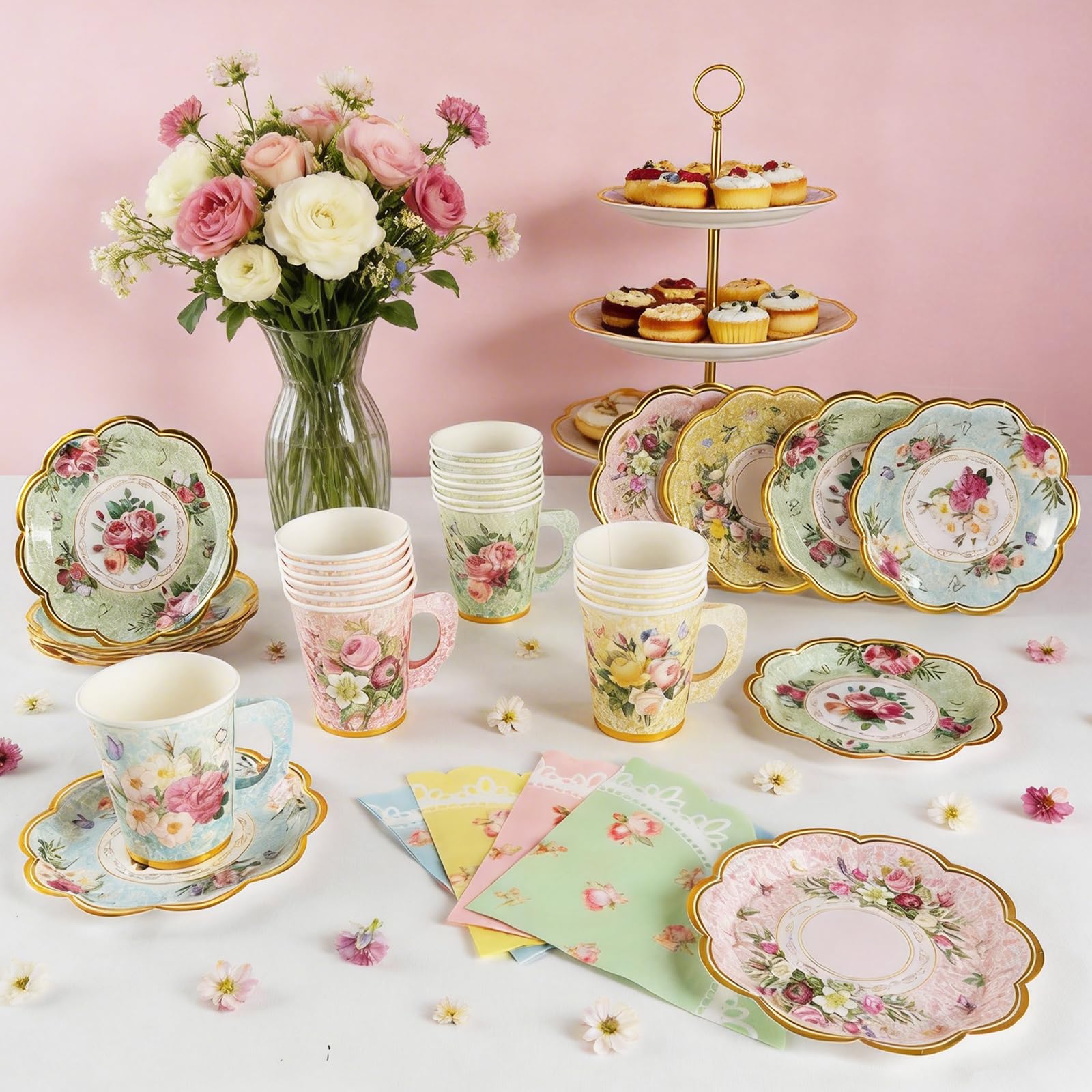 CUPLOOV floral tea cups with handles for elegant tea service.
