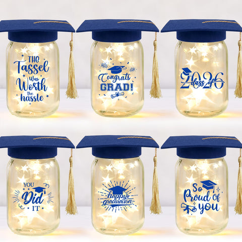 CUPLOOV glowing graduation jar blue as a centerpiece with warm illumination