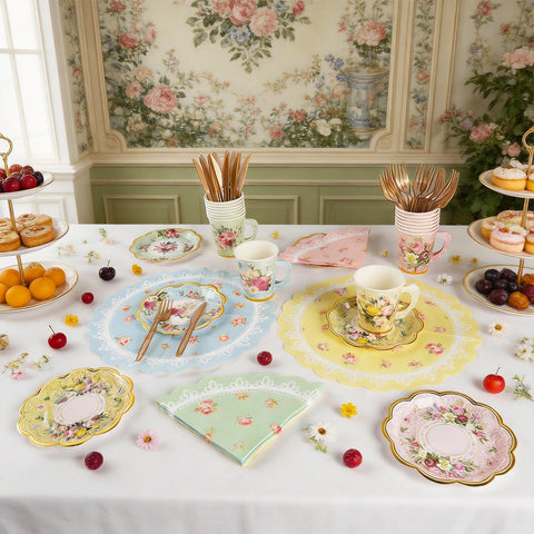 CUPLOOV gold-edged cups and plates add luxury to the table.