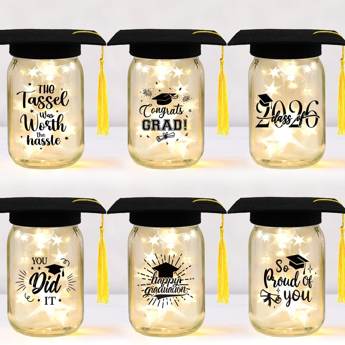 Cuploov graduation centerpiece mason jar enhances table decor for grads.