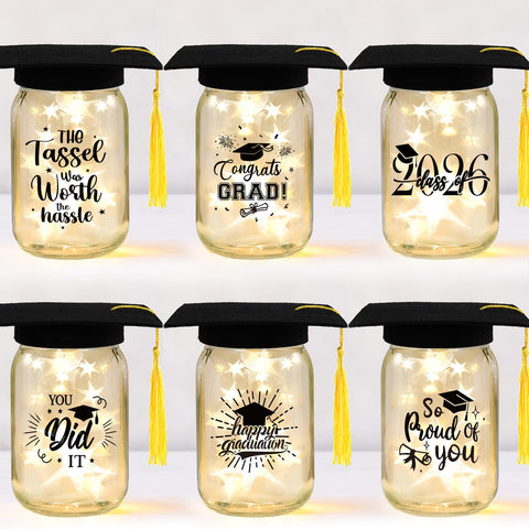Cuploov graduation centerpiece mason jar enhances table decor for grads.