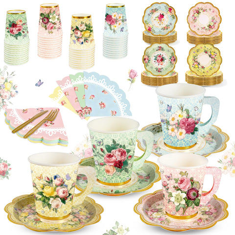 CUPLOOV spring tea party decorations and floral cups with handles for easy serving.