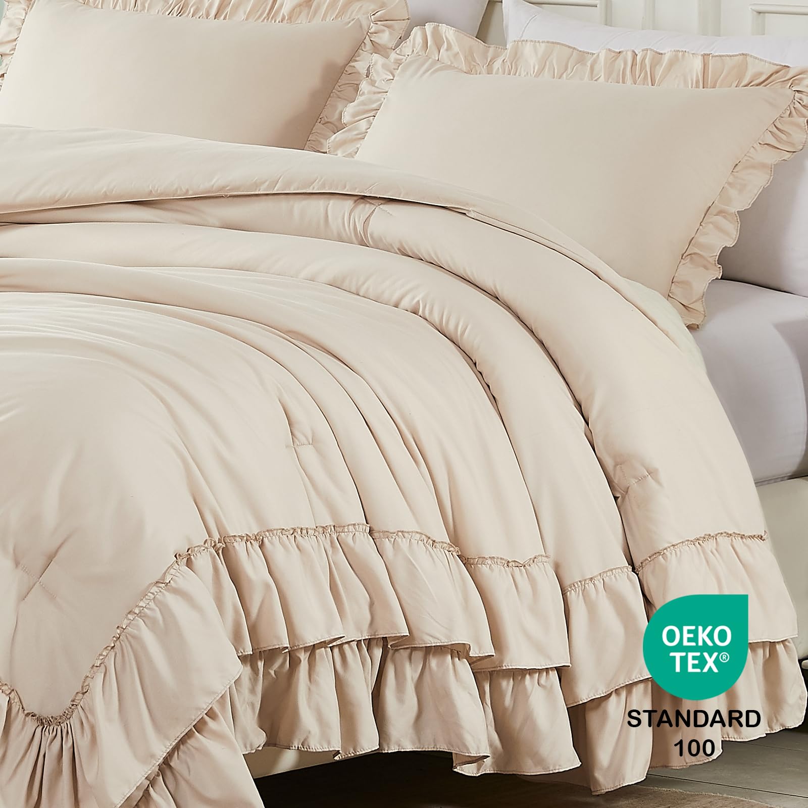 Cupocupa beige queen comforter pillowcases layout clearly displays the three-piece set.